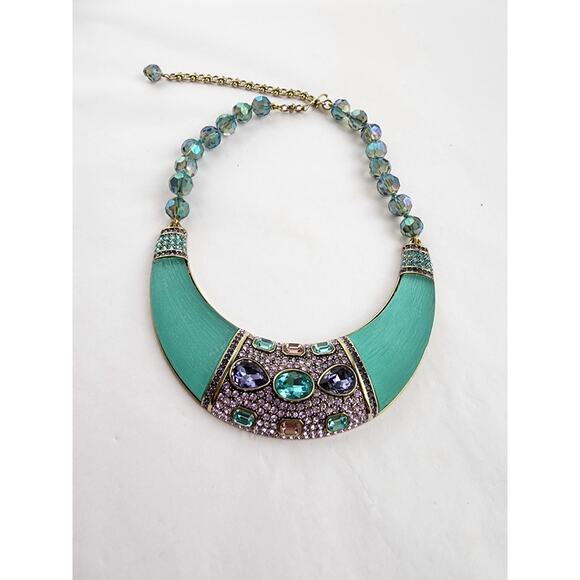 Heidi Daus Say it With Style Crystal Accent Lucite Necklace Aqua Green Regency - Picture 3 of 9